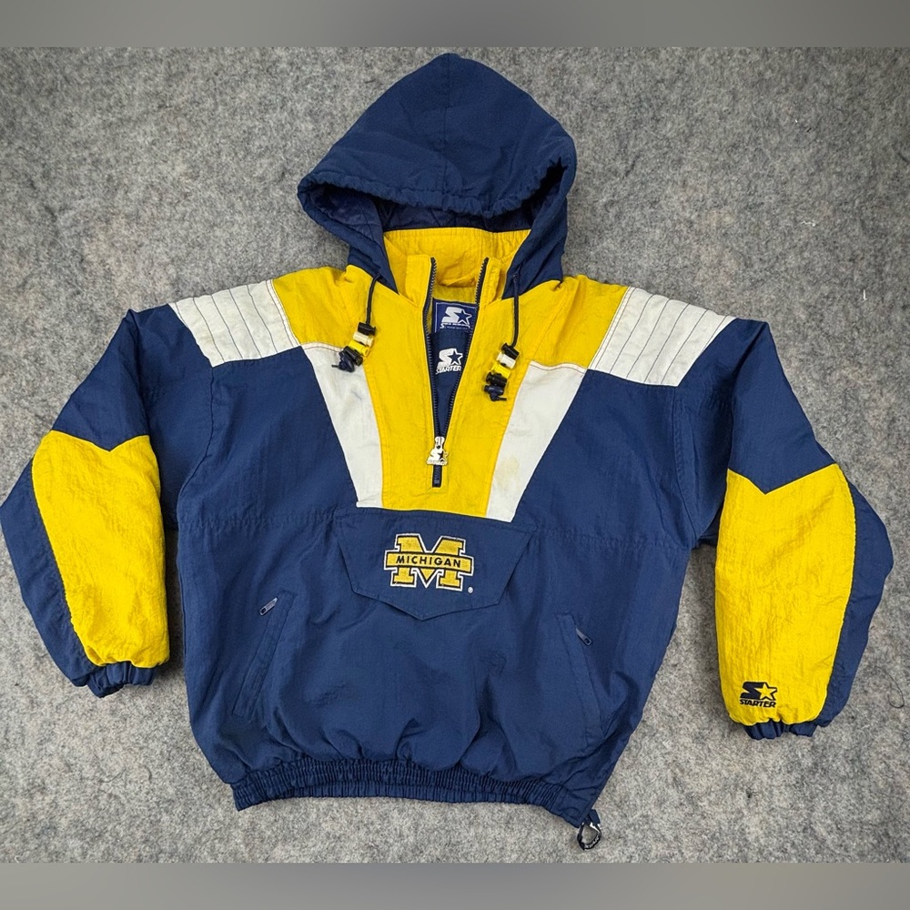 Starter | Michigan Wolverines | Half Zip‎ Stadium Jacket |  90s Vintage | Large